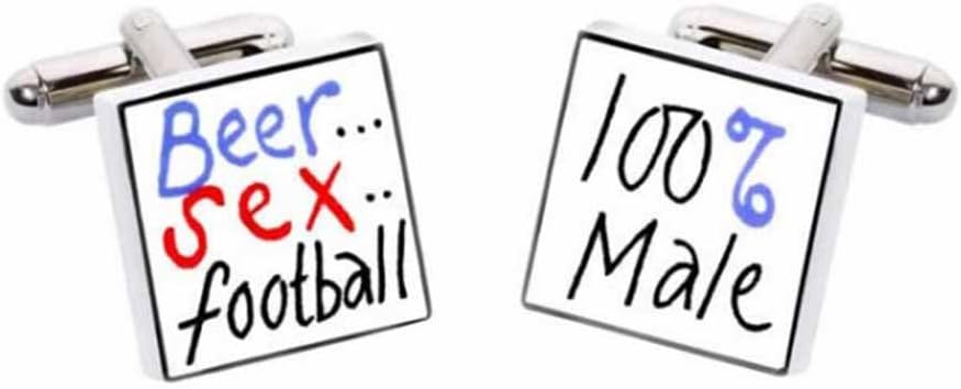 Sonia Spencer Beer, Sex, Football… 100% Male Cufflinks - English Bone China Hand Crafted Cuff Links