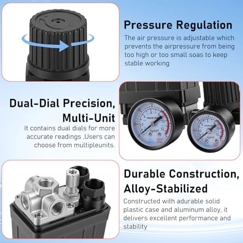 Pressure Switch Air Compressor, 220V Pressure Switch Compressor, 20A Kit Accessories Air Compressor with Pressure Gauge Safety Valve Fittings 90-120 PSI