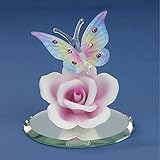 Glass Baron Butterfly With Pink Rose Glass Figurine