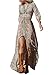 Vintage Boho Women Floral Print Split Long Dress. Beige
