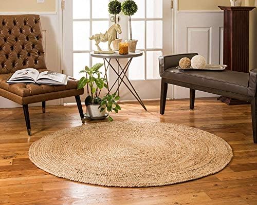 icrafty hand braided round multicolor living room area rug (Jute, 60x60 cm)