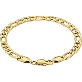 LUXWADE 18K Gold Plated 5mm Figaro Chain Bracelet for Men – Stainless Steel, Durable Shine, Lobster Clasp – Available in 7Inch and 8Inch Sizes