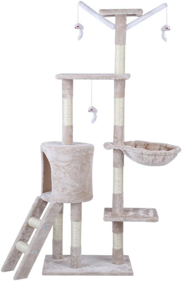 Madisun Cat Tree Stable Cat Scratch Posts Cat Climbing Tower Toys with Hammock for Indoor/Outdoor Cats Activity