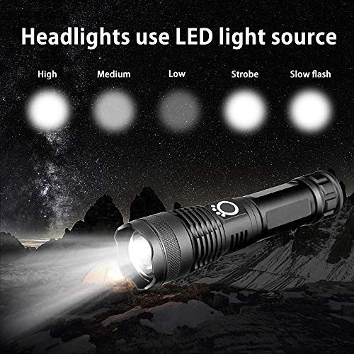 Yizhet LED Torches Super Bright 2500Lumens LED Torch USB Rechargeable LED Flashlight LED Tactical Flashlight Portable Handheld LED Flashlight,Zoomable,Waterproof,5 Light Modes for Camping/Hiking