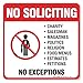 (4 Pack) No Soliciting Sign Sticker, 5.5 in L x 5.5 in W 4 Mil Sleek Vinyl Decal Stickers, Weather Resistant Long Lasting UV Protected and Waterproof Made in USA