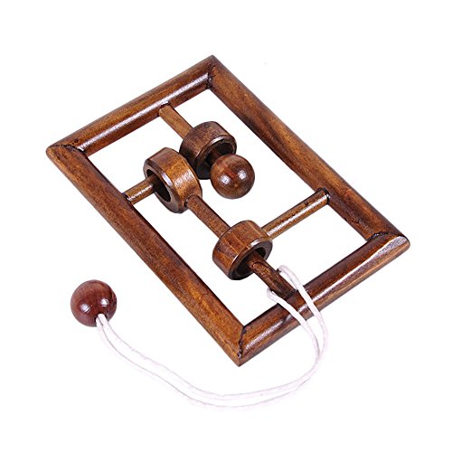KINGOU 4 Pack Classical Wooden Puzzle Set Solution Rope Central Brain Teaser for Adults Game