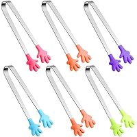 6PCS Silicone Mini Tongs, 5Inch Hand Shape Food Tongs, Colourful Small Kids Tongs for Serving Food, Ice Cube, fruits…