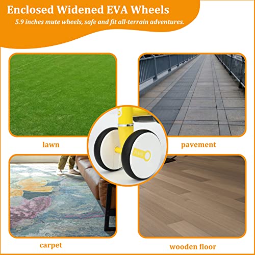 MICKYU Balance Bike for 1 Year Old Baby Girls Boys, Infant Ride On Toys No Pedal 4 Wheels Push Bicycle with Widened Saddle Seat, Best First Birthday Gifts New Year Holiday (Yellow)