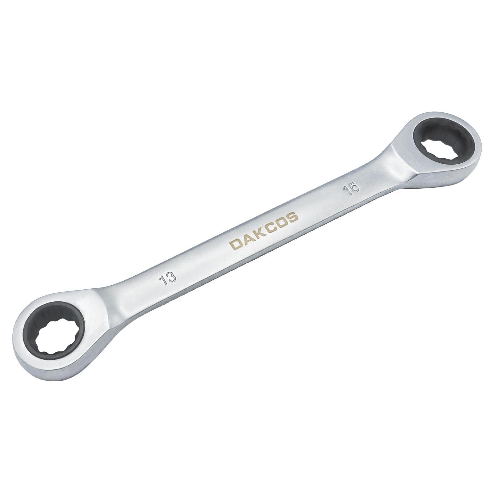 DAKCOS 13x15mm Combination Ratchet Spanner 2-in-1 Double End Ring Ratchet Spanner Ratchet Ring Wrench CR-V with Matt Chrome Finish