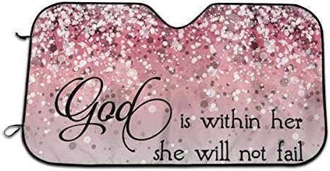 Pink Sparkles Glitter Car Sun Shade For Windshield With Love At First Sight Design, Foldable Auto Window Sunshade,Blocks UV Rays To Keep Your Vehicle Cool And Damage Free,Easy To Install By Sun Visor