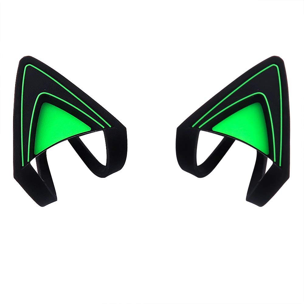 HUYUN Silicone Cat Kitty Ears Lovely Attachable Accessory headphone Compatible for Razer Kraken 2019, Kraken TE Headsets (Green)