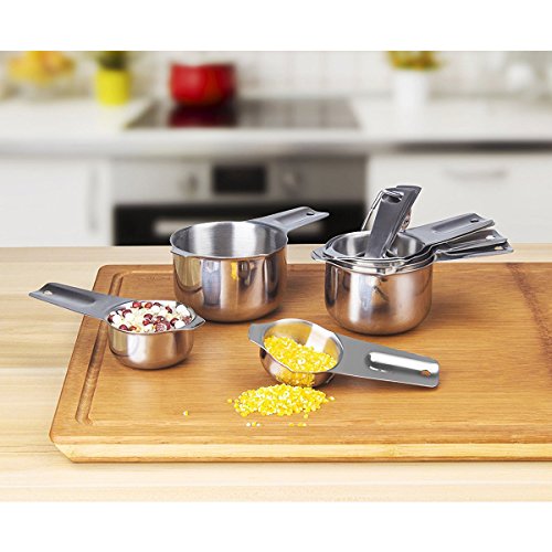 Engraved Measuring Cups Spoons Set, Umite Chef Round Teaspoons Made of 304 Stainless Steel, 7 Cups,7 Spoons, 1 Magnetic Measurement Conversion Chart, Volume 1/8 Tsp/0.63 ML to 1 Tbsp/15 ML