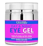 Day And Night Eye Gel Cream for Appearance of Dark Circles, Puffiness, Wrinkles,Bags. - Gel for Under and Around Eyes and Neck. Vitamins C, E, Jojoba, Cucumber, Hyaluronic Acid, Collagen. 1.7 FL OZ