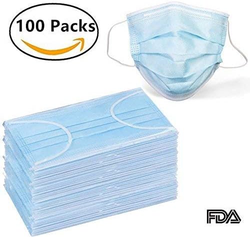 100 Count 3 Ply Disposable Filter Mask Blue Earloop Great For People With The Flu Nose Allergy Dust Mask for Medical Dental Surgical Pet Hair Allergy
