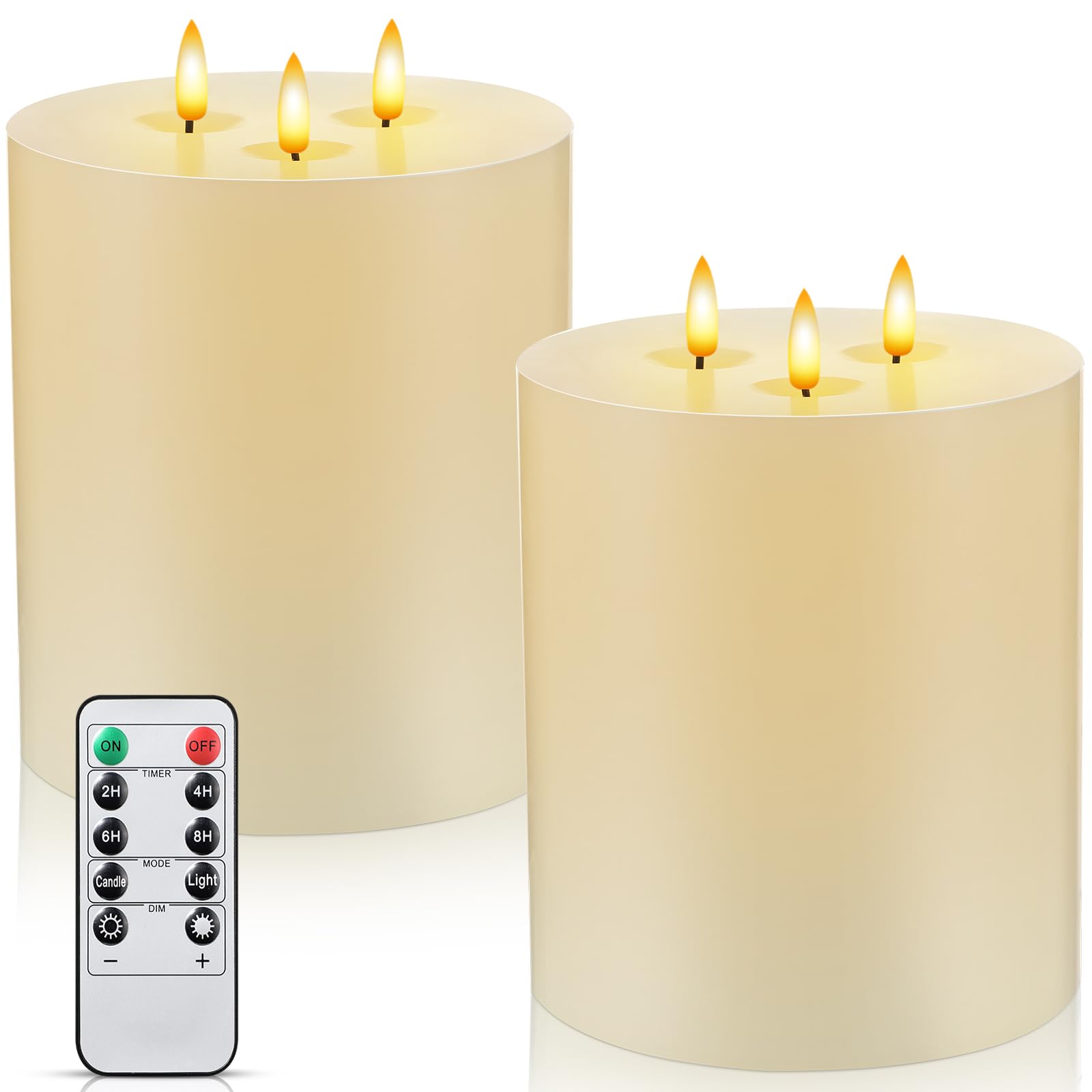 Photo 1 of Retisee 2 Pack Extra Large Flameless Candles Battery Operated Real Wax 3 Wicks LED Pillar Candles with Remote Control and Timer for Wedding Christmas Home Party Decoration(Ivory,6 x 8 Inch)