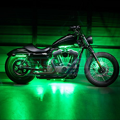 LEDGlow 16pc Advanced Million Color LED Flexible Motorcycle Lighting Strip Kit - Bluetooth-Connected Smartphone App - 156 LEDs - Waterproof Control Box - Dual Zone Control - 2 Wireless Remotes