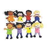 Fun Express Plush Happy Kids Hand Puppets Multi-Ethnic Collection Novelty (Set of 8)