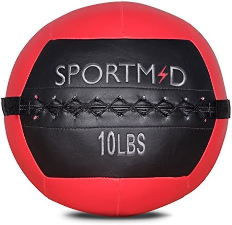 Sportmad Medicine Ball Soft Wall Ball Weight Ball for CrossFit Exercises Strength Training Cardio Workouts Muscle Building Balance, 6/10/12/14/18/20/28/30LBS, Red&amp;Black / Blue&amp;Black