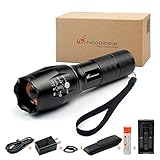 Moobibear MD002 Outdoor Portable Ultra Bright Tactical Flashlight ,Zoomable LED Handheld Flashlight,Adjustable Water Resistant Torch with Rechargeable Battery For Hiking, Camping, Emergency