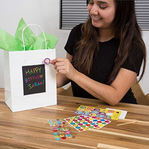 24 Gift Bags with Scratch Paper Panel for Customization 24 Pieces of Tissue Paper! 12 White 12 Yellow Bulk Paper Bags with Handles, Great as Small Gift Bags