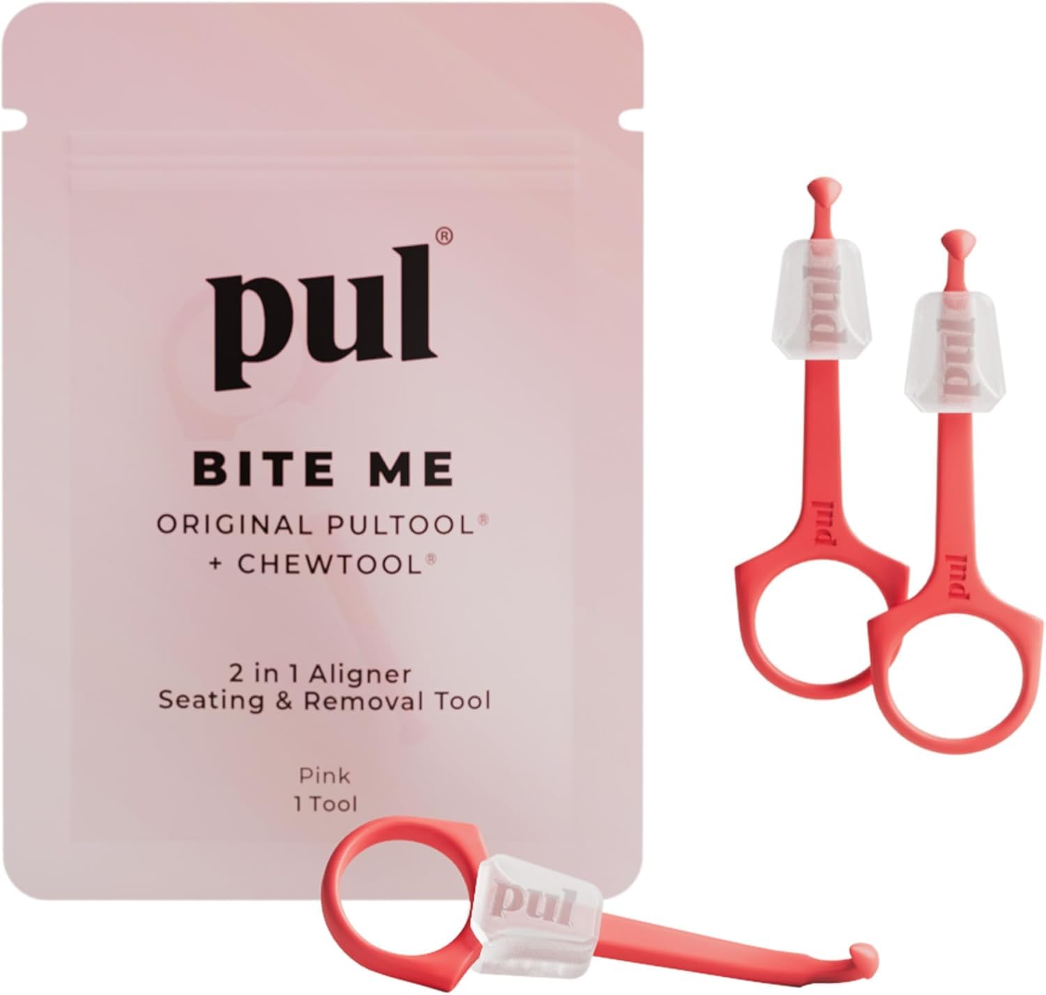 PUL 2-in-1 Clear Aligner Chew Tool & Removal Tool - Pink | Orthodontic Chewie + Remover Combo | Hygienic, Reusable, BPA-Free Dental Accessory for Invisalign | Pack of 3