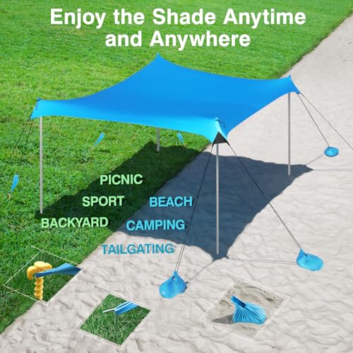 Rhino Valley 3 x 3 m Ultra Stable Portable Beach Tent, UV Protection UPF50+ Super Windproof Beach Tent with 8 Fillable Sand Anchors and 4 Aluminium Rods