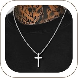 PROSTEEL Cross Necklace for Men Stainless Steel Pendant Chain | 14K Gold Plated/Black Finishes,Small Medium Large,Sturdy Push