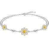 Jewlikee Daisy Bracelet for Women Daisy Gifts Jewelry Adjustable Flower Bangle Bracelets Sterling Silver Sunflower Bracelet Chain Bead Sun Wildflowers Floral
