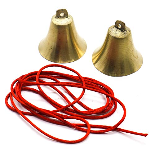 Buorsa Pack of 2 Pieces Vintage Style Brass Hanging Bell 2" Tall Clear Ring for DIY Craft Elephant Cow Camel Bells