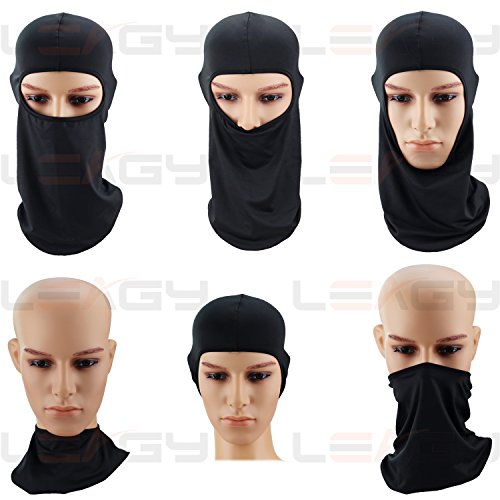 LEAGY 2Pack Candy Color Ultra Thin Ski Face Mask Great Under A Bike/Football Helmet Balaclava-Black (Black)