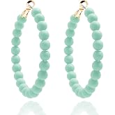 ZENZII Beaded Hoop Earrings Bohemian Circle Round Bead Earrings Chic Dangle Earrings for Women and Girls