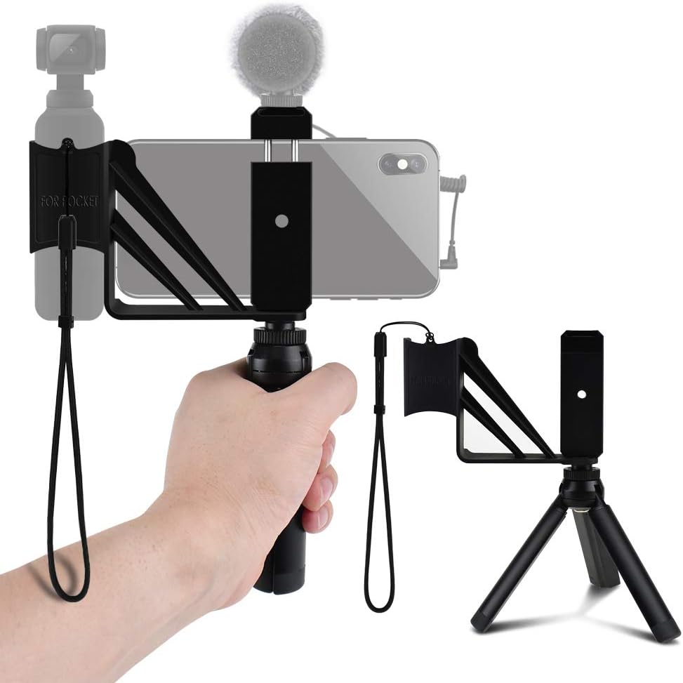 Alcoon Aluminum Handheld Phone Holder Tripod Mount Stand Compatible for DJI Osmo Pocket Accessories with Cold Shoe Interface and 1/4 Inch Thread