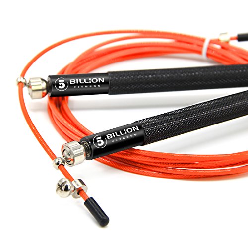 5BILLION Speed Jump Rope - Orange - 360 Swivel ball - Work for Double Unders, WOD, MMA - Includes Carry Case, Spare Screw Kit & Replacement Bag