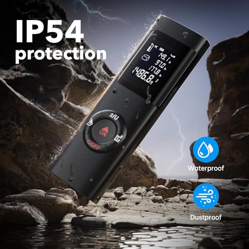 IPSXP 60M 196Ft USB Rechargeable Portable Mute Laser Meter with LCD Digital Backlit Display, Calculation of Distance, Area, Volume, Pythagoras, Addition and Subtraction