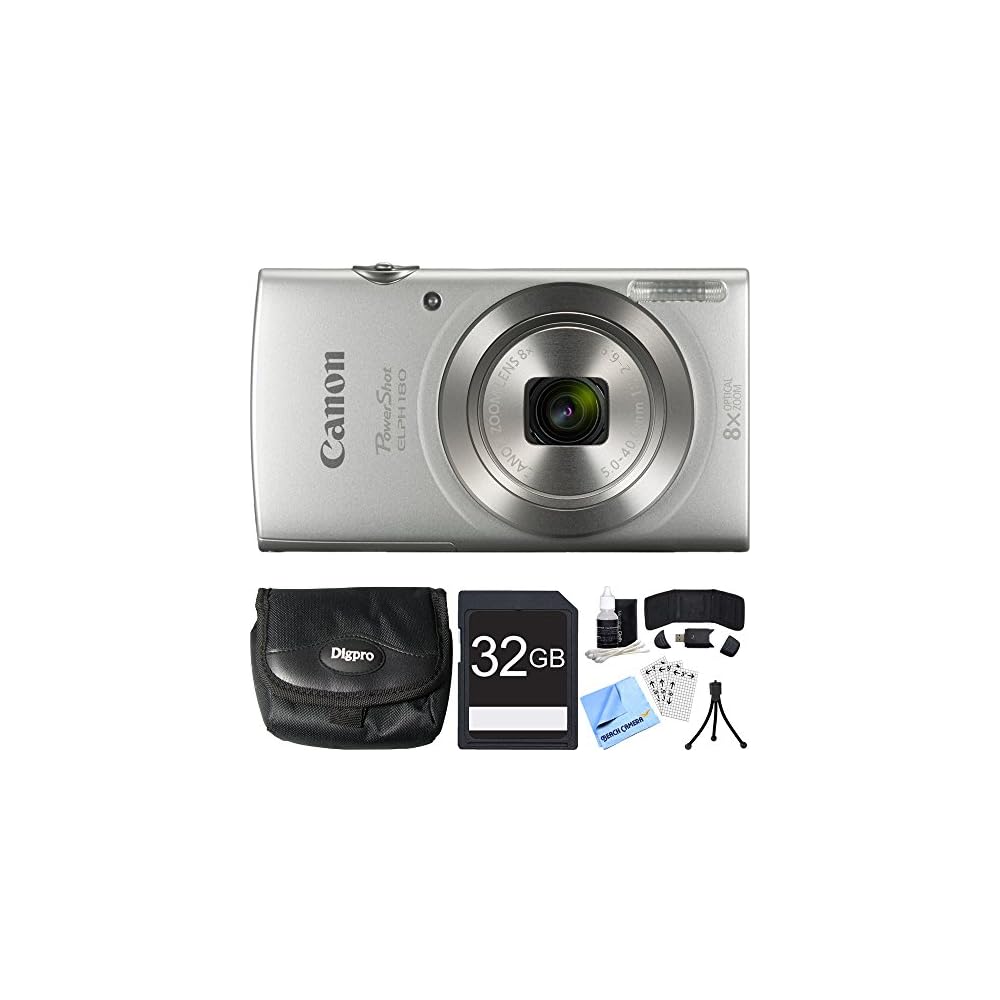 Canon PowerShot ELPH 180 20MP 8X Optical Zoom HD Video Silver Digital