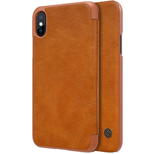 Capa Flip Nillkin QIN para iPhone X, [Couro PU][Fina e Leve][Proteção 360 graus], Apple iPhone X (Marrom)