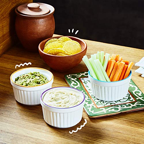 image for Uno Casa Ceramic White Souffle Dishes, Ramekins - 5 Ounce For Souffle,