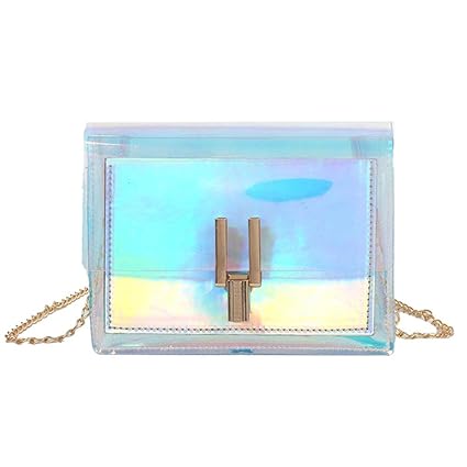 Childplaymate Women Laser Holographic Shoulder Bag Messenger PVC Chain Handbags/Silver