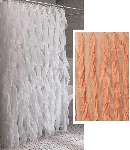 Amazon Com Cascade Shabby Chic Ruffled Sheer Shower Curtain