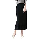 Ailaile Mid Length Skirt Women Autumn Winter 100% Merino Wool Knit Long Skirt Ribbed Elastic Warm Sweater Skirt