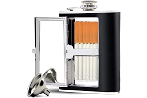 Kitwinney Stainless Steel Flask, Leak-Proof Pocket Hidden Flask with Built-in Compartment, Black Leather Wrapped Hip Flask an