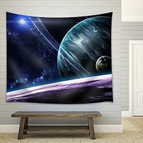 Universe Scene with Planets, Stars and Galaxies in Outer Space Showing The Beauty of Space Exploration - Fabric Wall Tapestry Home Decor - 51x60 inches