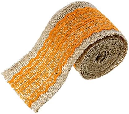 156 Inches Long per Roll Jute Burlap Rolls Ribbon with Lace Wedding Decoration (Orange)