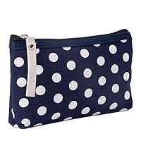 Cupcinu Cosmetic Pouch Makeup Bag Wash Bag Canvas Card Package Key Bag Mobile Phone Bag Travel Carrying Case with Dots Cotton and Linen 1pc(Blue)