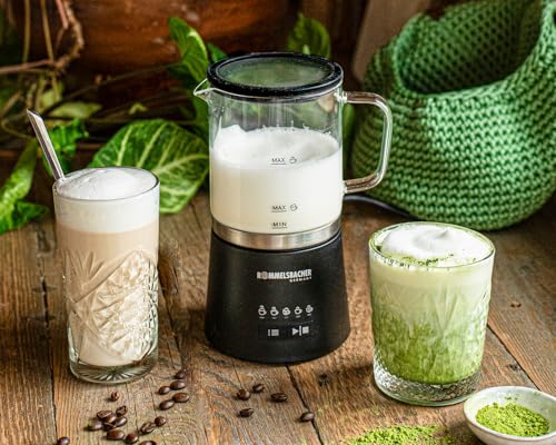 ROMMELSBACHER MS 625 Electric Milk Frother, 500 ml for Mixing, Glass Jug, 250 ml for Foaming, 5 Programmes, Hot & Cold Foam or Stir