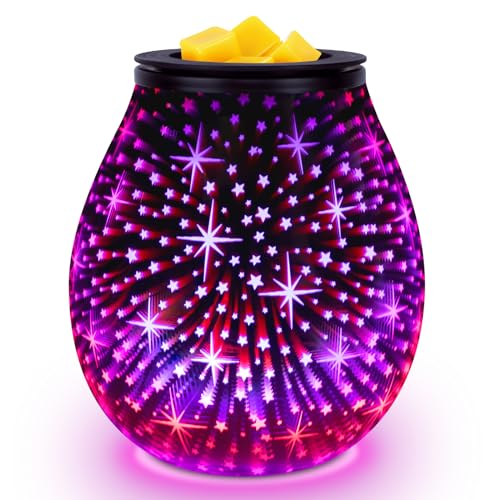 EQUSUPRO Wax Melt Warmer Wax Melter Wax Burner for Scented Wax Melts Electric Fragrance Warmer for Wax Cubes & Tarts, Vivid 3D Design 7 Colors LED Light Gift & Decor for Home Office (3D Stars-PTC)