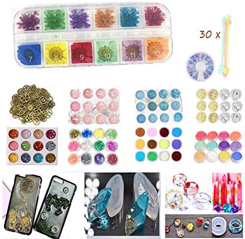 117 Pack Resin Jewelry Making Supplies Kit Art Craft Supplies for Resin, Slime, Nail Art, DIY Craft, Including Glitter,Powder,Mylar Flakes,Dry Leaves, Beads,Wheel Gears,Foil, et