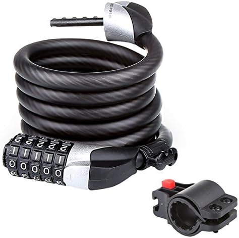 WINNOMO 1.8M Bike Lock Cable 5-Digit Combination Password Self Coiling Bike Locks (Black)