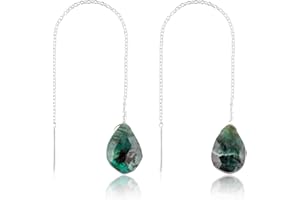 InfinitygemsArt Emerald Pear Gemstone Threader Dainty Earring Pair - Natural Faceted Crystal - Birthstone, Gift for her, Ener