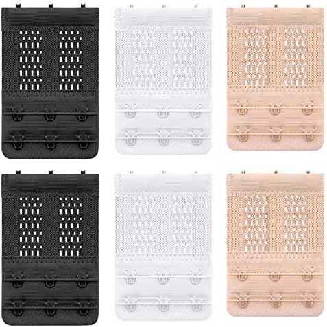 Bra Extender Elastic Bra Extension Band 2/3/4 Hook, 2 Row, 6 Pieces (Black, White, Beige)